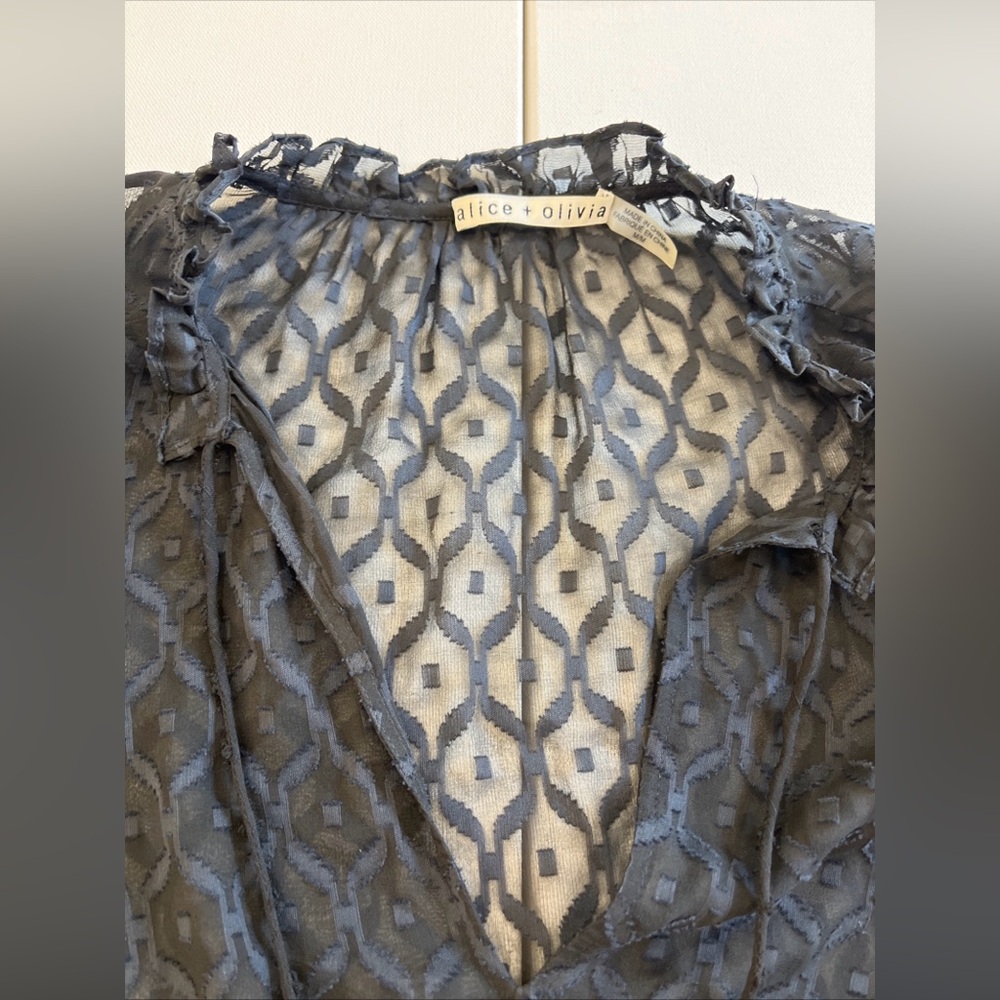 Alice + Olivia Julius Pattern Silk Tunic Black Blouson Sleeve Womens Medium - Picture 7 of 14